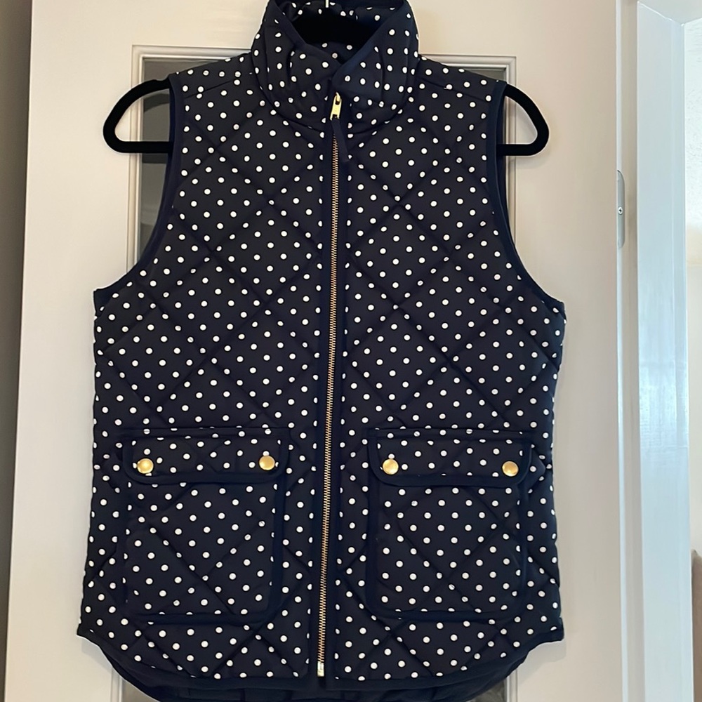 J Crew blue and white polka dot vest.